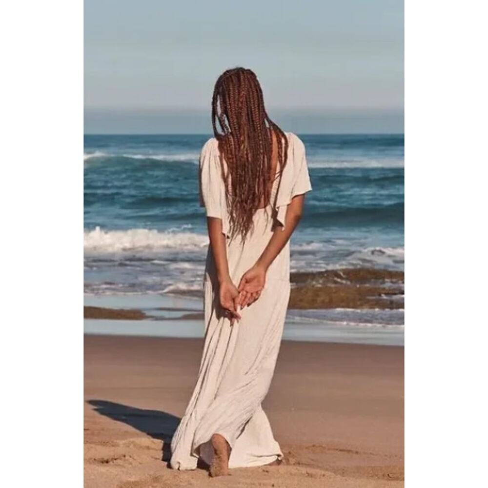 NEW! FP BEACH 'La La' Tiered Flutter Sleeve Maxi Dressin SALT (S) - Picture 3 of 5